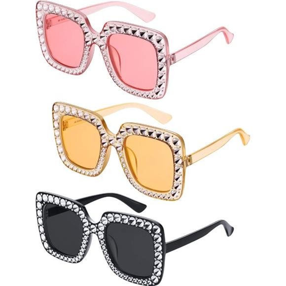 Oversized Square Glitter Sunglasses Sparkly Sunglasses Retro Frame Sunglasses - Picture 1 of 7